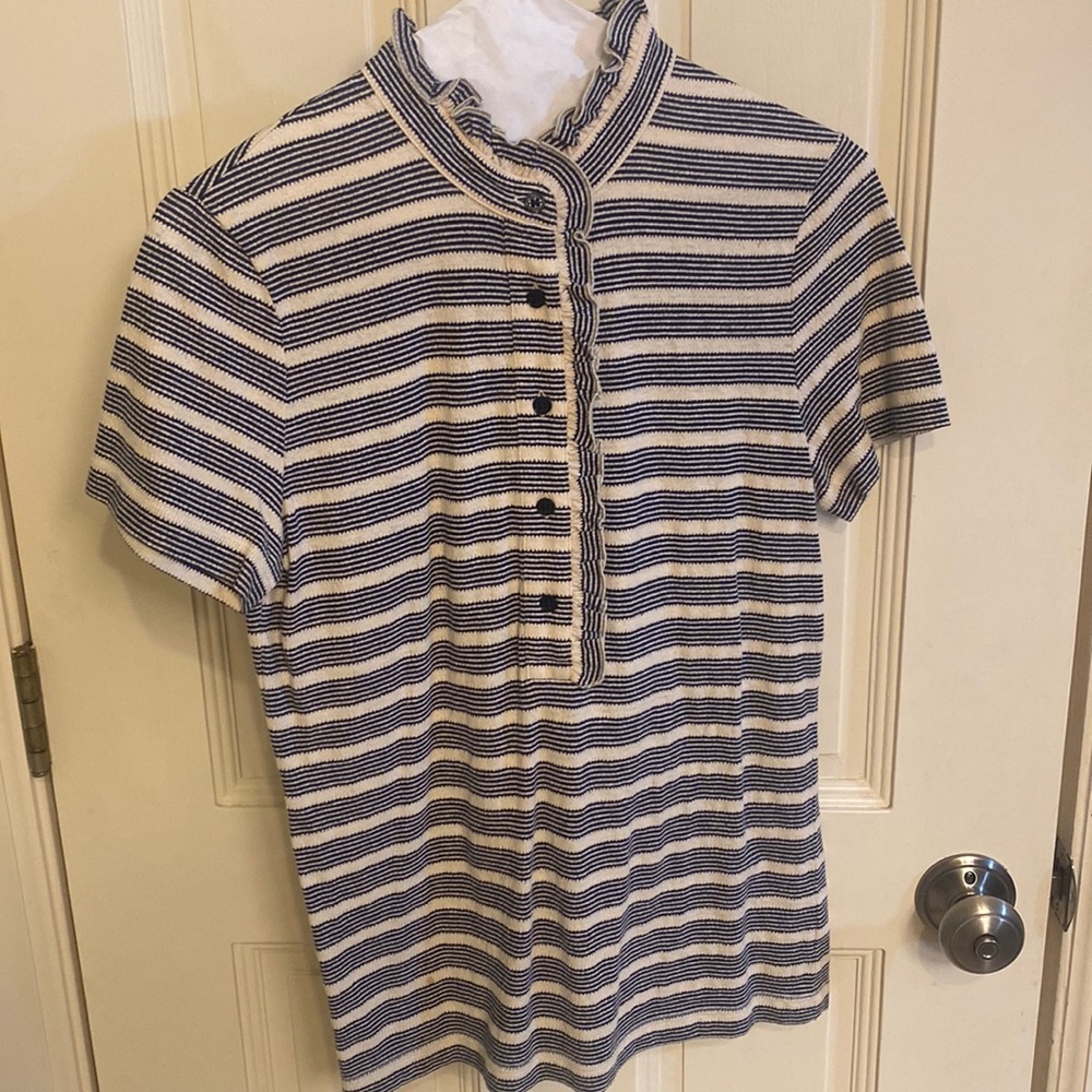 Sporty prep from Tory Burch in this ruffle collar blouse size medium